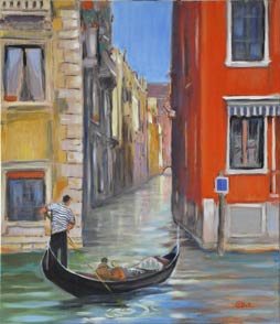 Venise, gondole au palais rouge