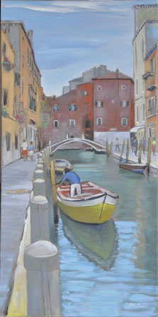 Venise, le canal à la barque rouge